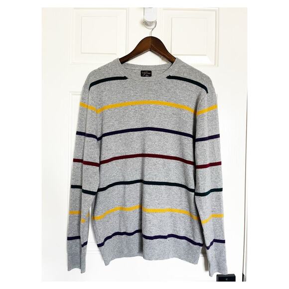 J. Crew Striped Cashmere Pullover Sweater Gray Multi Size Medium - Picture 2 of 8